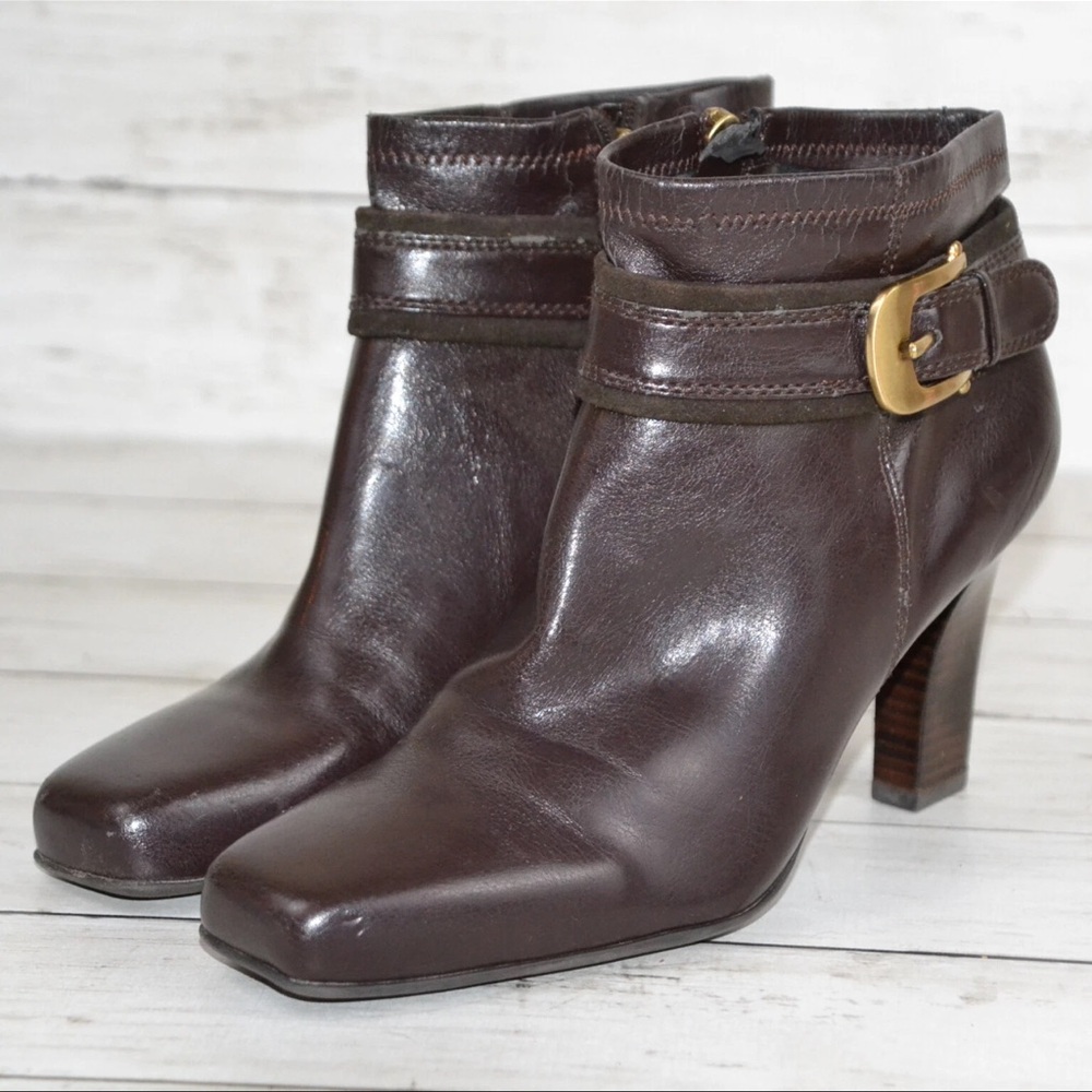 Franco Sarto brown heeled booties